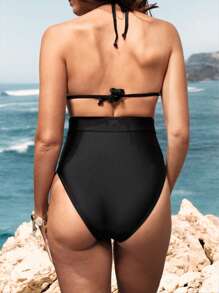 SHEIN Braga de bikini de embarazada con diseño fruncido de cintura alta
