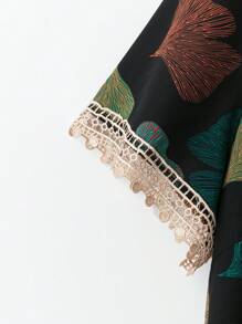 Linhara Plus Size Women Woven Ginkgo Floral Patchwork Ruffle Hem Regular Fit Short Sleeve Dress, Summer Outfits For Women, Suitable For St. Patrick's Day, Rave, Festival, Spring Break, Boho