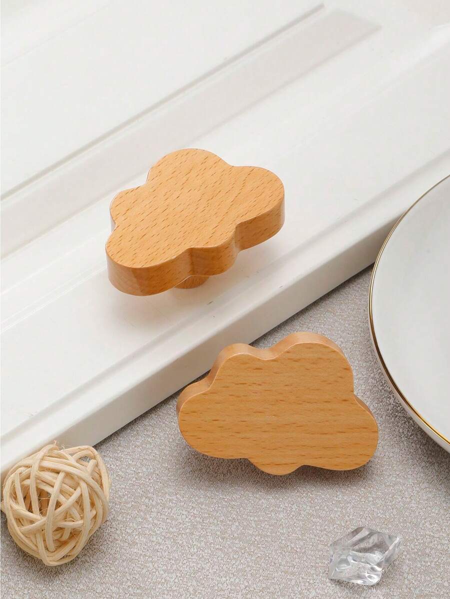 SHEIN 2pcs Hardware Handles Cloud Pattern Cabinet Pulls - Beige - View 1