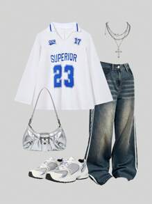 StreetHx 女士街头服饰领口印花斗篷 T 恤 - 白色 - 查看 1