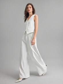 Ontre Simple White One-Row Button Vest & Trousers Casual Business Suit Set For Commuting - White - View 8