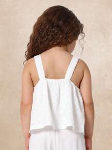 SUMWON 女童夏季英式刺绣背心方领无袖孔眼蕾丝荷叶边儿童休闲公主飘逸现代漂亮上衣，非常适合春假海滩派对日常穿着