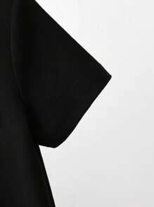 SHEIN Young Girl "Big Sister" Smiling Face, Sunflower Print Short Sleeve Cute T-Shirt - Black - View 3