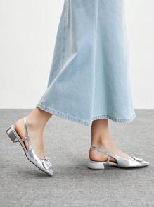 CUCCOO BIZCHIC Giày lười đế bằng đơn giản màu trơn dành cho nữ, trang trí kim loại, mặc thường ngày - Bạc - Xem 5