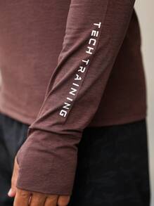 Manfinity Fitness Men's Letter Print Raglan Sleeve Hooded Sweatshirt - Brown - View 4