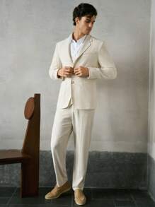 Manfinity VCAY 2pcs Men's Woven Slim Fit Casual Suit Set - Apricot - View 5