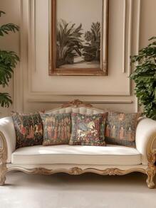 4 件套优雅法式女士印花枕套，超柔软触感，畅销，装饰性抱枕套，适用于家庭、沙发、客厅、卧室，不含枕芯 - 酒紅色 - 查看 2