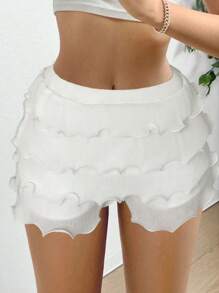 Breezaya Pantaloni scurti la modă pentru femei cu textura plisată cu tiv - Caisă - Vizualizare 1
