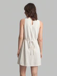 Ontre 2026 Spring & Summer Women's Casual Fitted Waist Dress, Suitable For Office, Teachers, Club, Minimalist Urban Commute, Elegant, Teacher's Day Outfit, Round Neck Sleeveless Short Dress - Beige - View 2