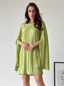 SHEIN Privé 女士优雅褶皱绿色斗篷连衣裙 - 綠色 - 查看 2