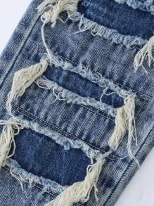 SHEIN Explorewe Denimly Young Boys' +Casual Daily Urban Street Style Straight Leg Jeans With Ripped Holes, Elastic Waistband And Button Closure Summer Holiday - Medium Wash - View 5