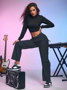 Easithlete 女士休闲侧抽绳运动裤，适合舞蹈和健身 - 灰色 - 查看 4