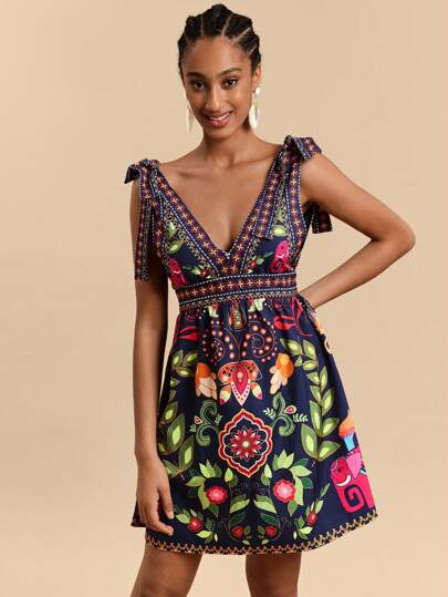 Travachic 女式编织印花露肩 V 领迷你连衣裙