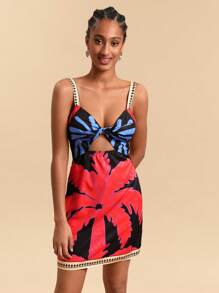 Travachic Woven Print Cutout Detail Mini Dress For Women - Multicolor - View 3