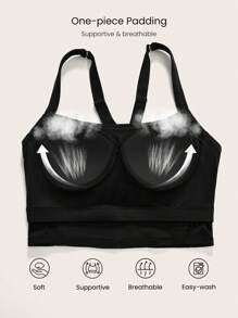 GLOWMODE 中等强度 FeatherFit™-Sculpt 内置罩杯可调节 V 形背部方领慢跑跑步训练 - 黑色 - 查看 3