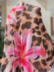 Swim Vcay Áo choàng & váy in họa tiết da báo & hoa cỡ lớn cho nữ có dây rút tua rua bên hông thời trang - Nhiều màu - Xem 6