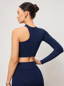 Activina 无缝不对称短款运动 T 恤 - 藏蓝色 - 查看 2