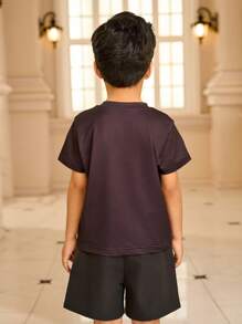 2pcs/Set Young Boy Ramadan Monochrome Retro Print Graphic T-Shirt - Black and White - View 2