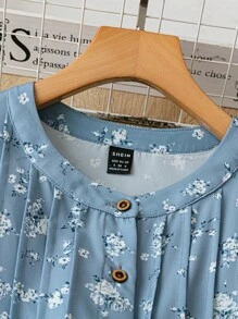 Lacomfia Koszula damska z długim rękawem i nadrukiem kwiatowym, zapinana z przodu na guziki, na co dzień