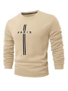 Manfinity Homme 男士字母印花圆领长袖休闲宽松运动衫 - 卡其色 - 查看 3