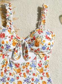 Swim Mod 春假随机印花粗带无线连体泳衣，可爱夏日海滩节波西米亚风 - 彩色 - 查看 4