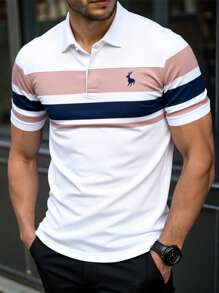 Manfinity Homme Men's Casual Simple Stylish Polo Shirt, Suitable For Daily Wear - White - View 1