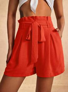 Slaydiva 新款休闲系带侧袋橙色短裤，简约百搭，春夏 - 橘色 - 查看 6
