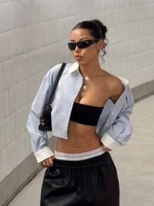 StreetHx 女士休闲街头风格长袖短款衬衫