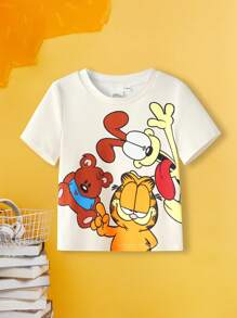 GARFIELD X SHEIN Maglietta a maniche corte casual per bebè maschio con simpatico motivo a cartone animato di cucciolo e orsacchiotto
