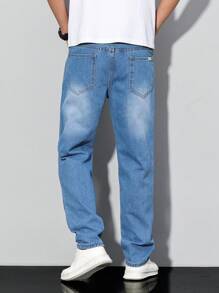 Manfinity Homme Men's Light Wash Denim Jeans: Classic Zipper Fly Long Length And Relaxed Fit For Everyday Style - Light Wash - View 3