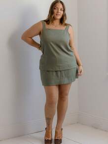 Aralina Curve Relaxed Fit Layered Square Neck Tank And Shorts Set - Army Green - View 6