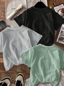 SHEIN 3pcs/Set Young Boy Casual Minimalist Round Neck Short Sleeve T-Shirt, Suitable For Summer, School, Campus, College