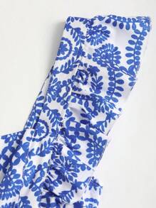 Sweetra 女式复古方领收腰设计盖袖荷叶边下摆休闲夏季度假衬衫 - 藍色 - 查看 6