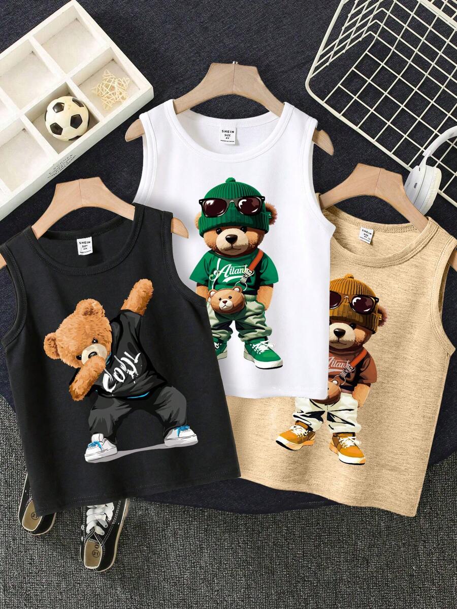 SHEIN Leap Crew 男童三件套休闲无袖背心，适合夏季