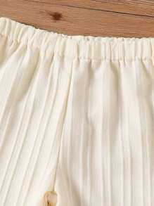 2pcs Baby Girl Casual Crew Neck Puff Sleeve Top And Wide Leg Pants Set, Style For Spring/Summer - Apricot - View 4