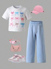 SHEIN 2pcs/Set Young Girl Casual Round Neck T-Shirt & Long Pants, Minimalist & Fashion, Suitable For Summer - Multicolor - View 11