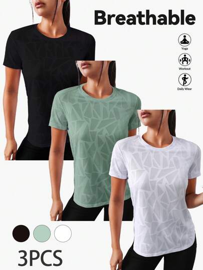 Easithlete 3pcs Solid Color Ballet Style Twist Back Cutout Sports T-Shirt Workout Tank Top Gym Women Shirts