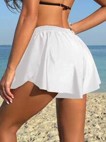 Swim SPRTY Summer Women's White Ruffle Shorts: Drawstring Beachwear Swim Skirt Cover-Up - White - View 2