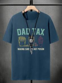 Manfinity Homme Plus Size Men's Casual Slogan Print Round Neck Short Sleeve Loose T-Shirt Men Tee Shirts Men Funny Tshirts Men Tshirts Shirts Funny T Shirts For Men Drinking Graphic Tees Men Funny Funny - Blue - View 3