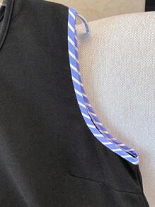 SHEIN LUNE Summer Commuter Sleeveless Two-Piece Contrast Stripe Patchwork Pocket Decor A-Line Mini Dress