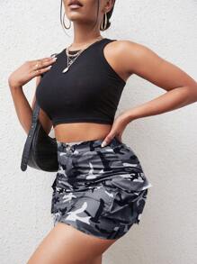 BamGleam Camo Print Flap Pocket Cargo Skirt