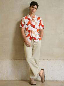 Manfinity VCAY Men's Woven Short Sleeve Casual Mandarin Collar Shirt, Suitable For Summer - Multicolor - View 6