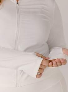 Aralina Curve Leisurewear Zip Front Long Sleeve Top And High Waist Biker Shorts Two Pieces Set - White - View 3