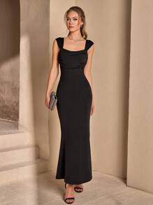 RueChic Women's Elegant Solid Mermaid Hem Maxi Dress - Black - View 5