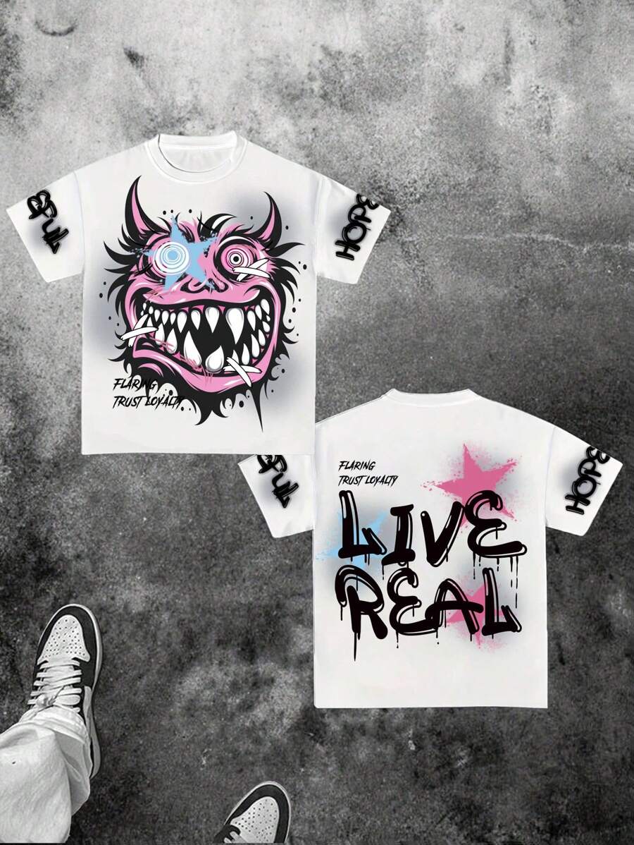 Manfinity EMRG Men's Funny Monster Face Graffiti Print T-Shirt