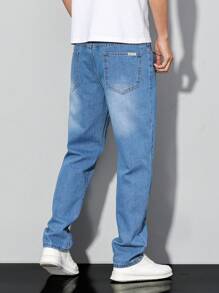 Manfinity Homme Men's Light Wash Denim Jeans: Classic Zipper Fly Long Length And Relaxed Fit For Everyday Style - Light Wash - View 2