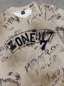 Manfinity ZONE917 Men's Street Graffiti Attitude ZONE Print Loose Short Sleeve T-Shirt And Long Pants Set - Multicolor - View 3