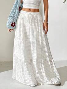 SHEIN EZwear Women's Summer Vacation White Long Umbrella Skirt, Suitable For Vacation Wear - White - View 3
