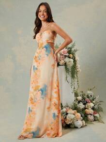 L'Amorae Women's Floral Formal Halter Maxi Dress: Romantic Spring Wedding Guest Gown - Multicolor - View 5