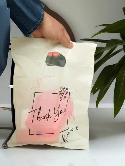 SHEIN 50/100 piezas Bolsas de regalo de plástico con la frase "Gracias", surtido de 3 tamaños para tiendas